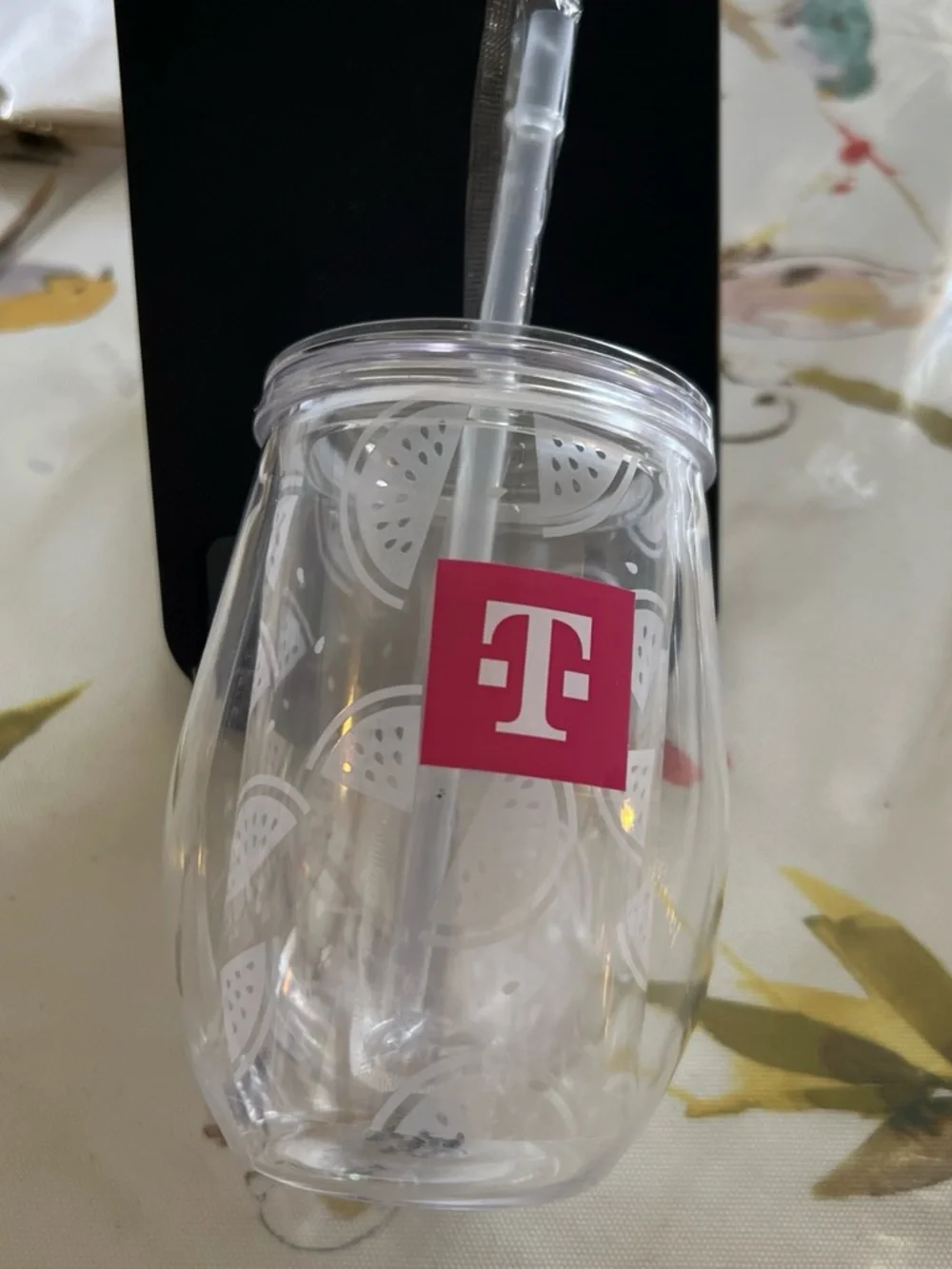 T-Mobile Clear Double-Wall Stemless Tumbler with Straw - Pink Logo